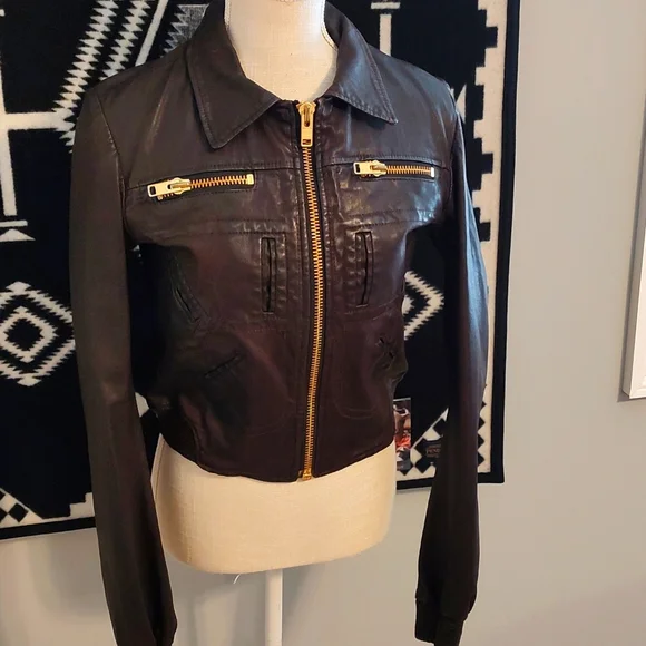 😍NWOT Goldsign Brand Ladie's Unlined Genuine Leather Cropped Bomber Jacket, LG - Picture 2 of 13
